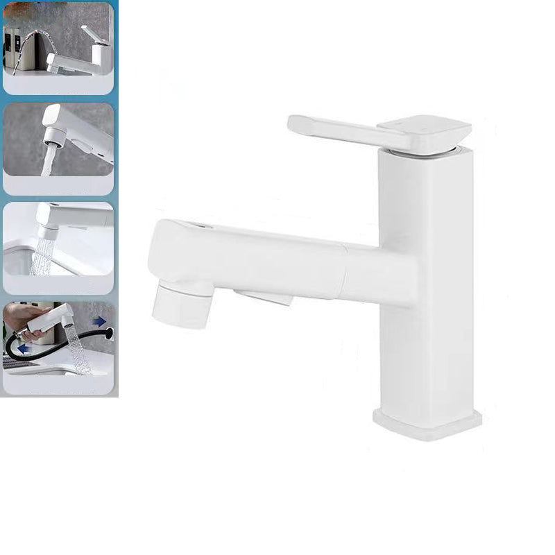 BowLift | Modern bathroom sink faucet with brass lever handles and swivel spout