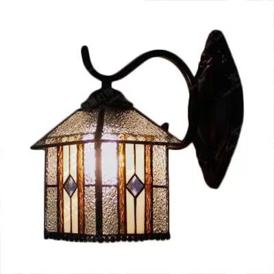 BowLift | Lodge Stained Glass Wall Lighting with Curved Arm Single Light Mini Wall Mount Light