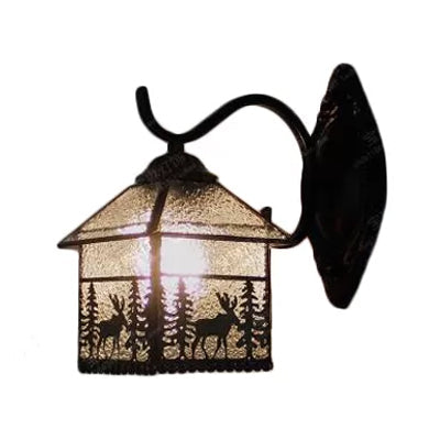 BowLift | Lodge Stained Glass Wall Lighting with Curved Arm Single Light Mini Wall Mount Light