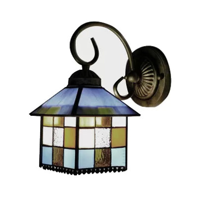 BowLift | Lodge Stained Glass Wall Lighting with Curved Arm Single Light Mini Wall Mount Light