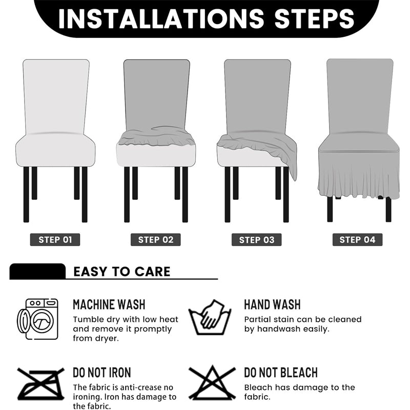 BowLift | 2 Pack Stretch Washable Chair Covers with Skirt Removable Chair Covers for Kitchen Chair