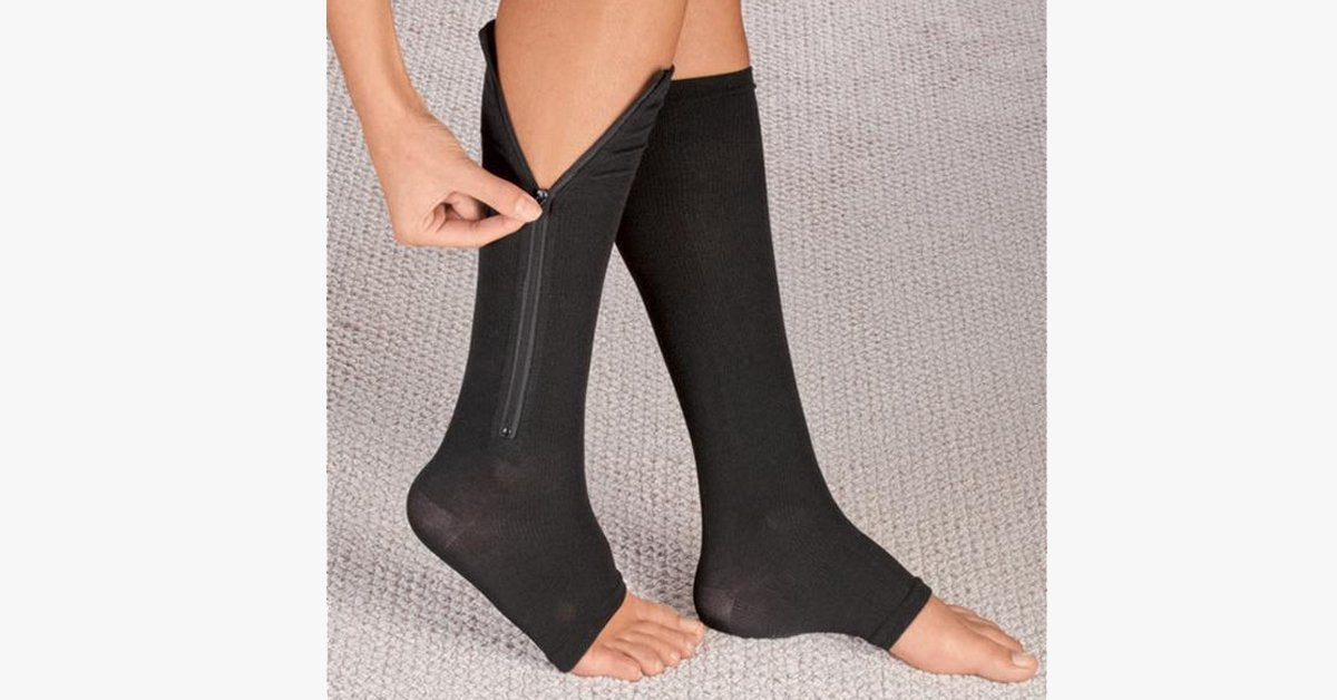 BowLift | Unisex Zipper Compression Socks with Open Toe – Relaxation with Every Step!