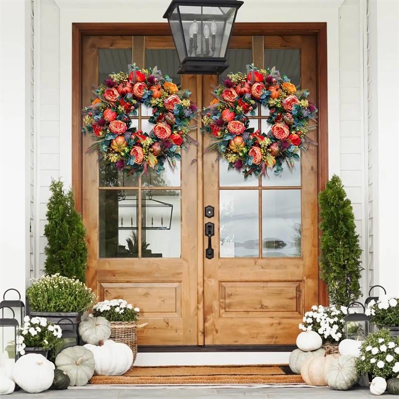 BowLift | Autumn Door Wreath | Rustic Peony & Pumpkin Design | Handcrafted Fall Decoration
