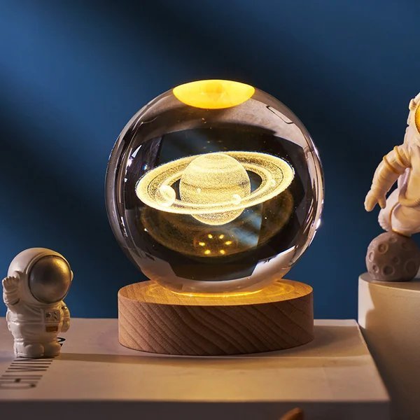 BowLift | 3D Solar System Crystal Ball | Laser Engraved | Educational Gift with LED Base Option
