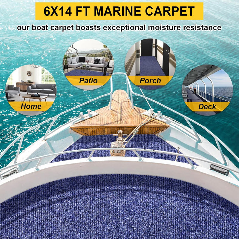 BowLift | Marine Carpet Deep Blue 6 FT × 14 FT 0.2" Thick Boat Carpet Home Patio Porch Deck Carpet