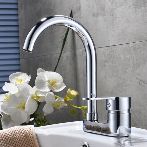 BowLift | Chrome Round Washbasin Faucet with Swivel Spout for the Bathroom