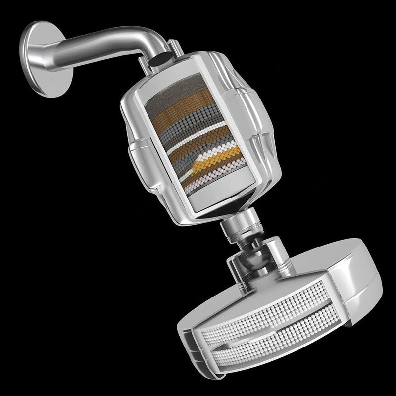 BowLift | Contemporary solid shower head in silver with Catalyst wall-mounted shower head