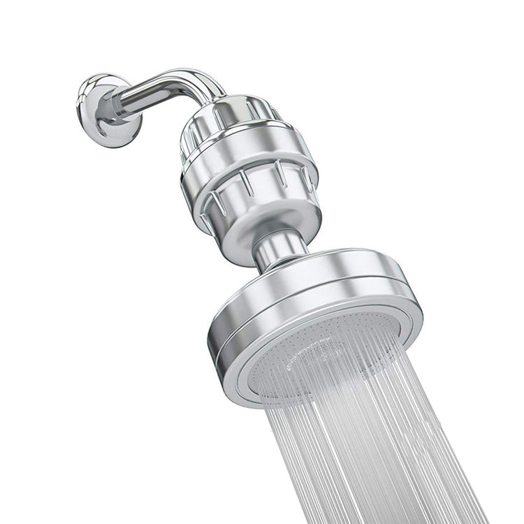 BowLift | Contemporary solid shower head in silver with Catalyst wall-mounted shower head
