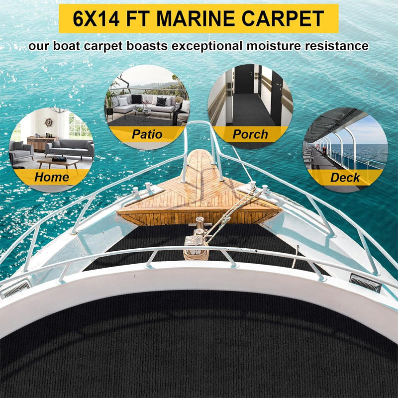 BowLift | Marine Carpet Black 6 FT × 14 FT Boat Carpet Roll Marine Grade Boat Carpet with TPE Backing