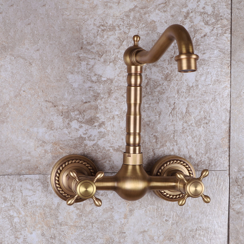 BowLift | Vintage Bathtub Faucet Two Cross Handle Faucet Solid Copper Wall Mounted Faucet