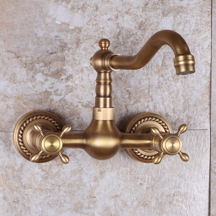 BowLift | Vintage Bathtub Faucet Two Cross Handle Faucet Solid Copper Wall Mounted Faucet