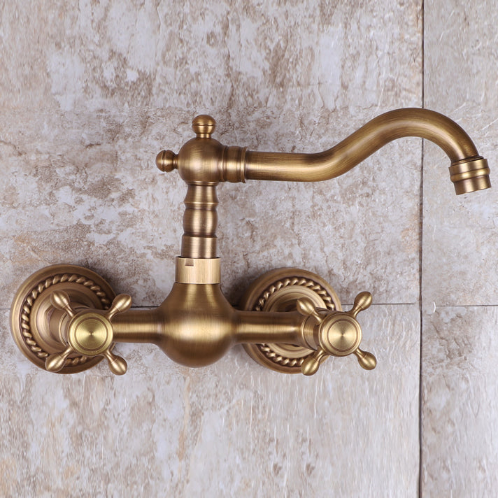 BowLift | Vintage Bathtub Faucet Two Cross Handle Faucet Solid Copper Wall Mounted Faucet