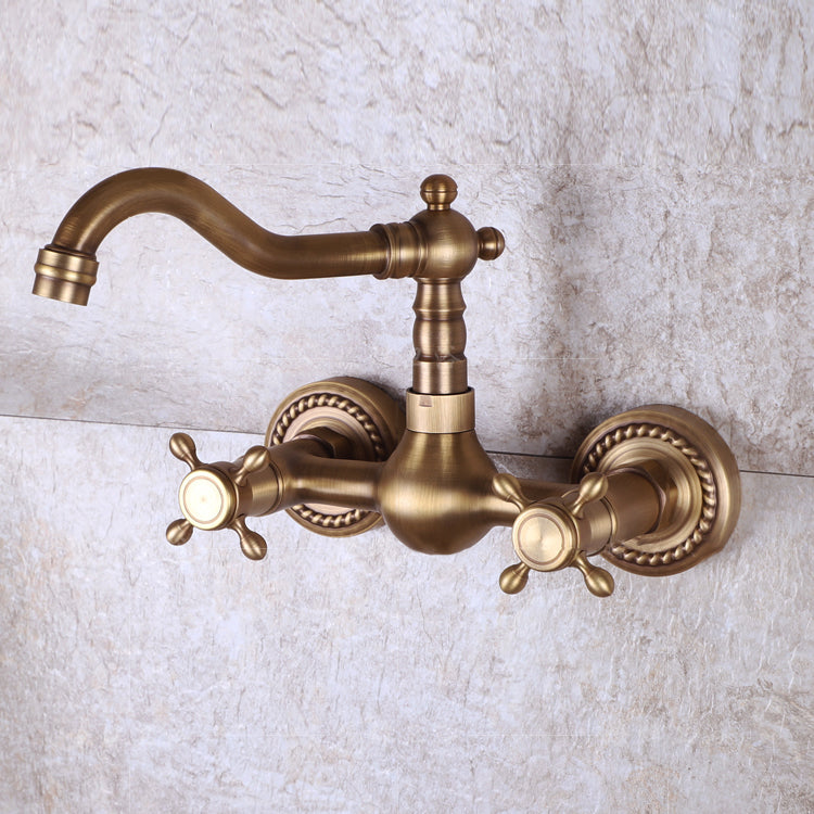 BowLift | Vintage Bathtub Faucet Two Cross Handle Faucet Solid Copper Wall Mounted Faucet