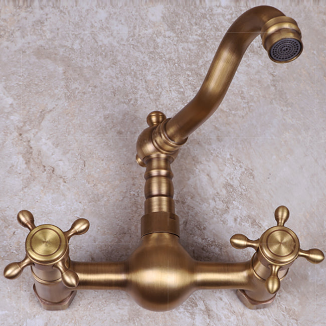 BowLift | Vintage Bathtub Faucet Two Cross Handle Faucet Solid Copper Wall Mounted Faucet