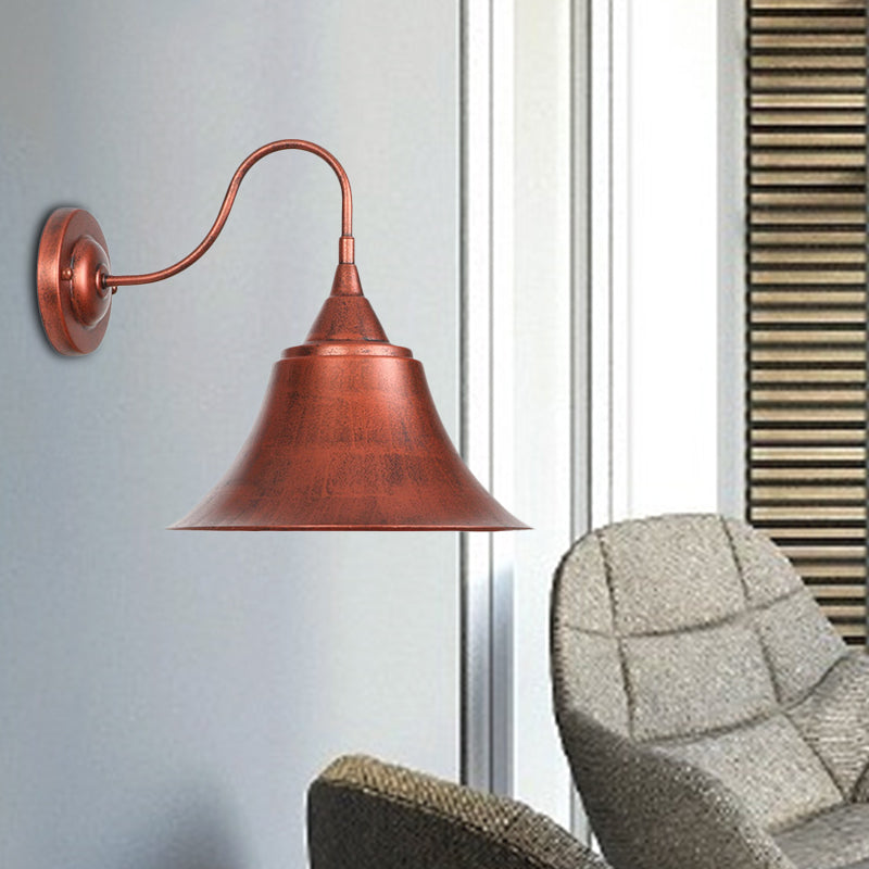 BowLift | Metal Black/Rust Sconces Light Cone Shade 1-Light Industrial Wall Mounted Lighting with Gooseneck