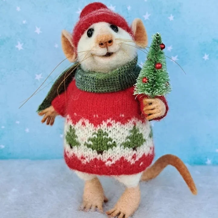 BowLift | Handmade Felted Mouse Decoration | Eco-Friendly Wool | Holiday Ornament & Gift
