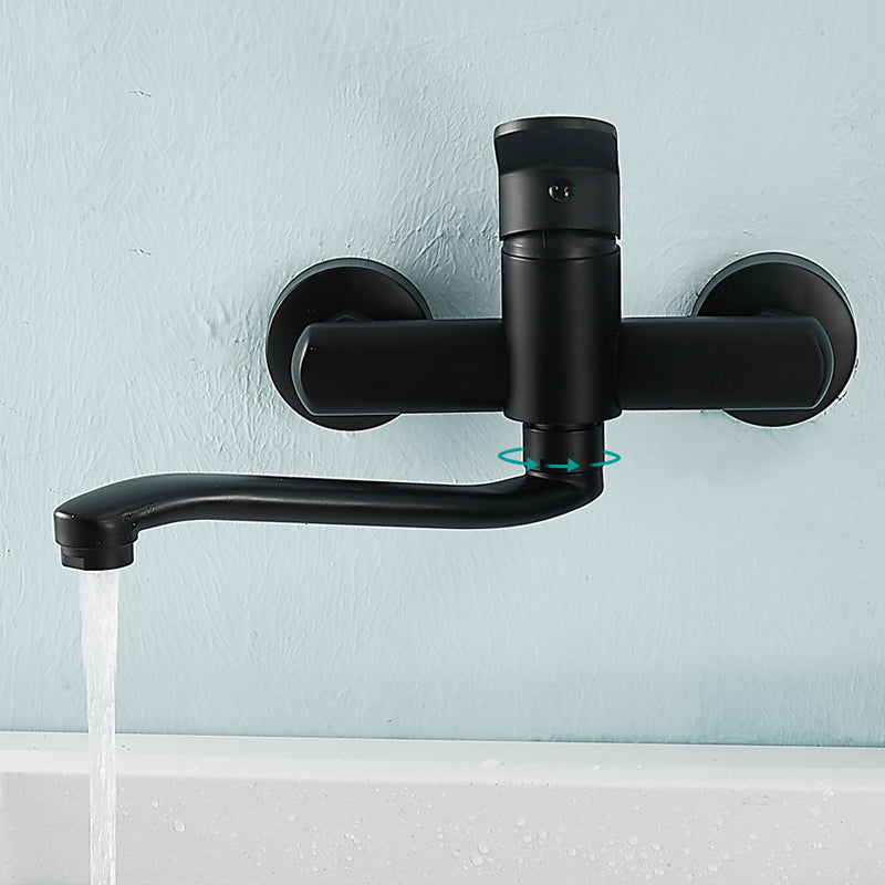 BowLift | Low-Arc Bathtub Filler Black Lever Wall-Mounted Copper Bathtub Filler