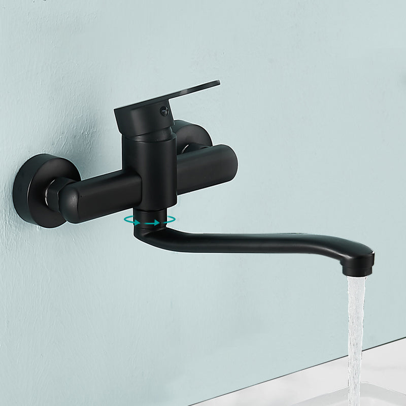 BowLift | Low-Arc Bathtub Filler Black Lever Wall-Mounted Copper Bathtub Filler