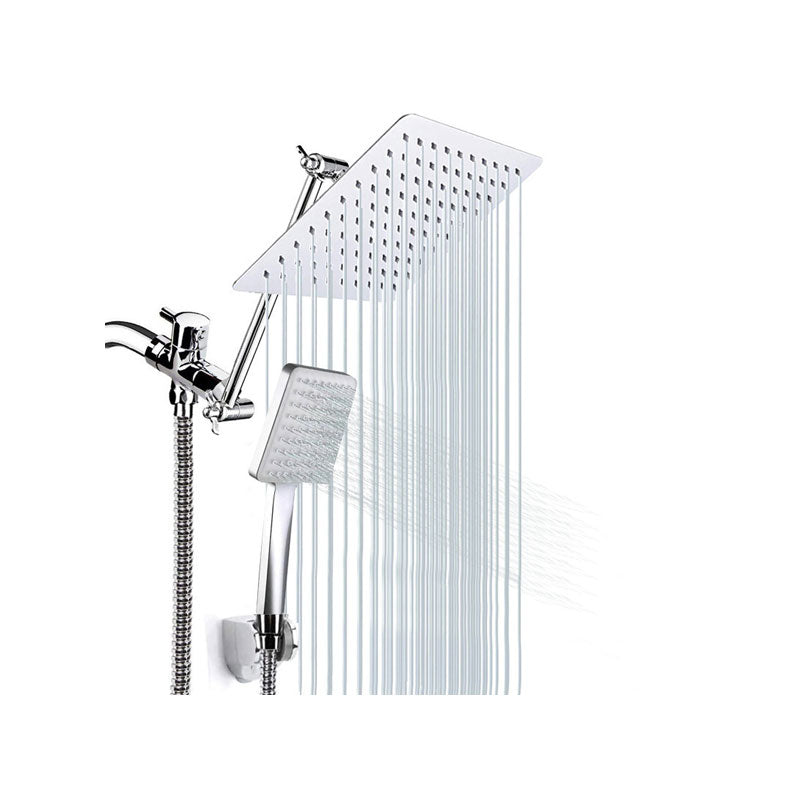 BowLift | Pull down Dual Shower Head Square High Arch Shower Head Combo in Chrome