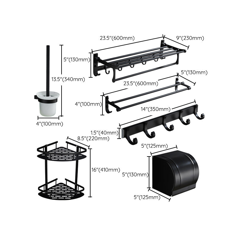 BowLift | 6-piece modern bathroom hardware set in matte black with bathroom shelf/towel holder & bathrobe hook