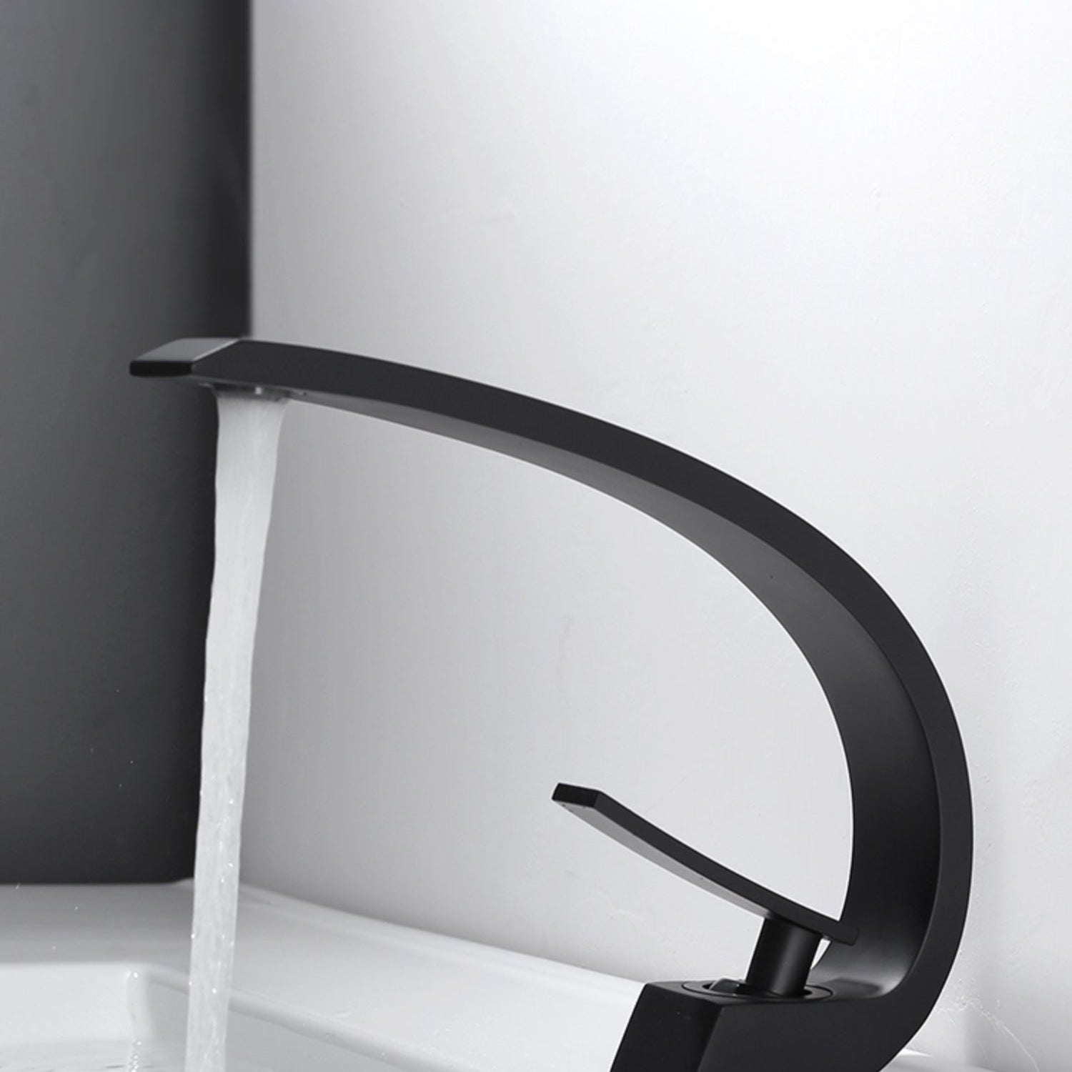BowLift | Waterfall Spout Widespread Faucet Modern Lever Handles Faucet