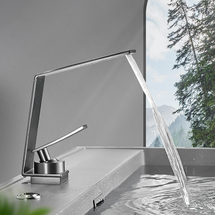 BowLift | Metal Waterfall Spout Sink Faucet Lever Handles Vessel Sink Faucet