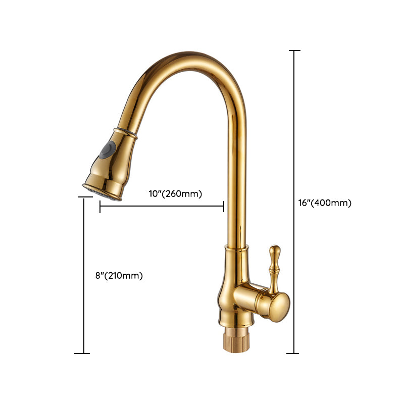 BowLift | Brushed Gold Kitchen Faucet High Arc Swivel Spout with Pull-Down Spray Head