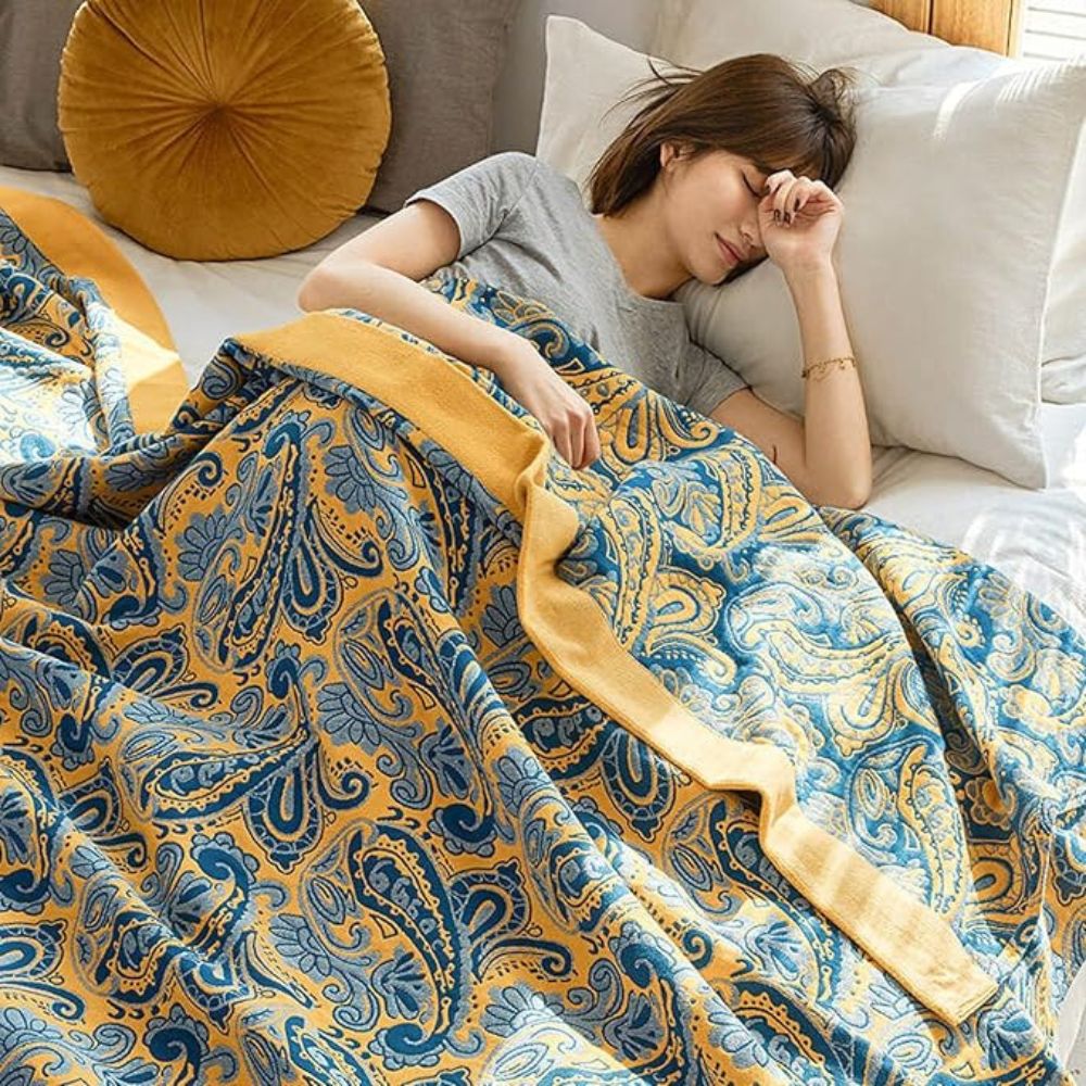 BowLift | Azure Golden Retro Cotton Blanket
