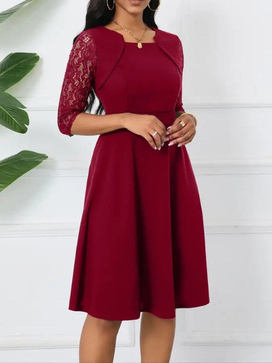 Elegant Lace Detail Midi Dress
