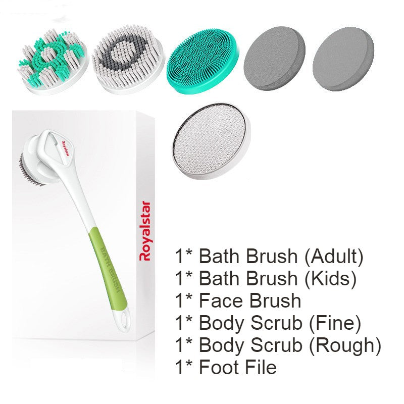 BowLift | All-in-One Rechargeable Body Brush Set, with 7 Replaceable Heads & Long Handle for Body, Face, Foot, Adult & Kids