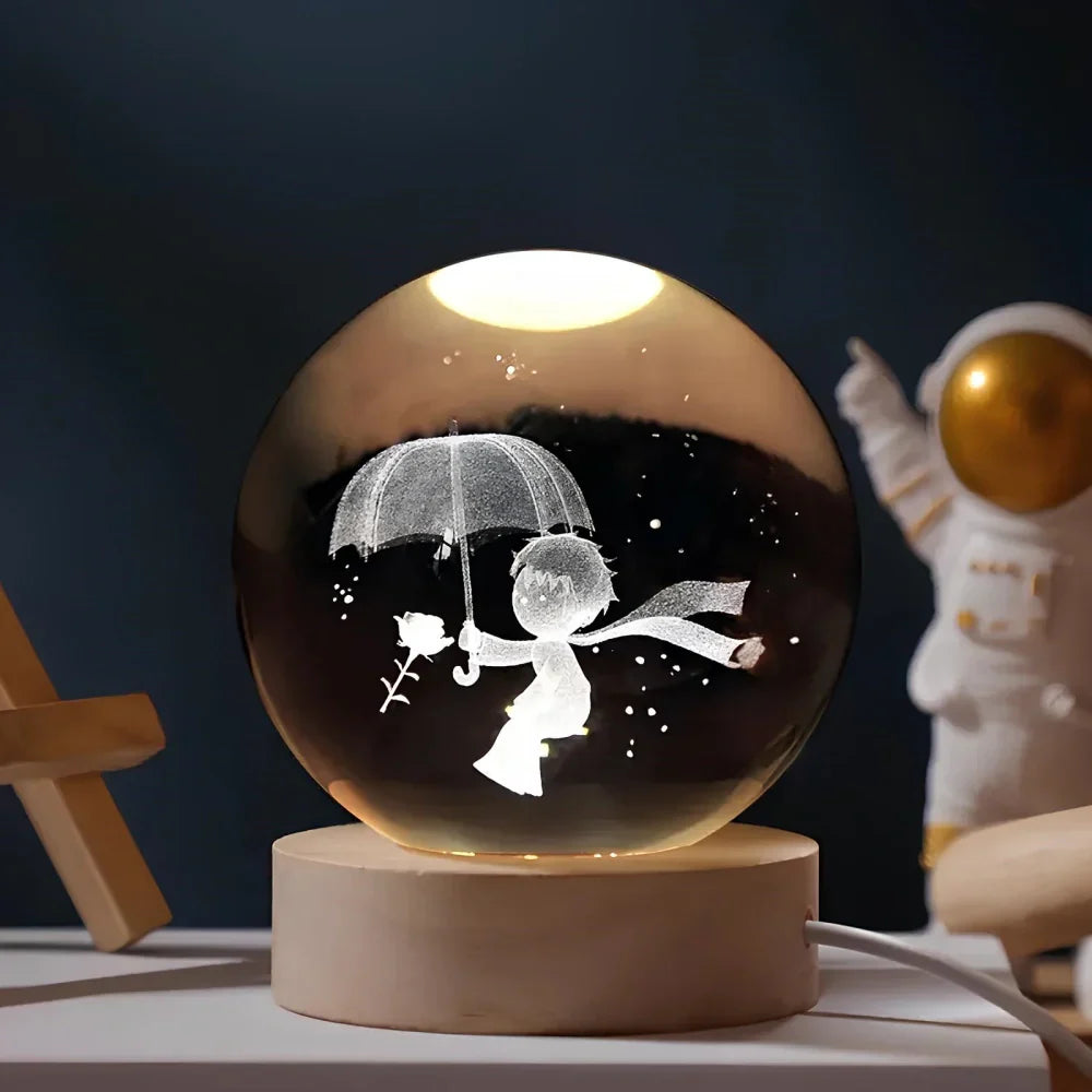 BowLift | Night Light Wooden Base Crystal Ball Lamp