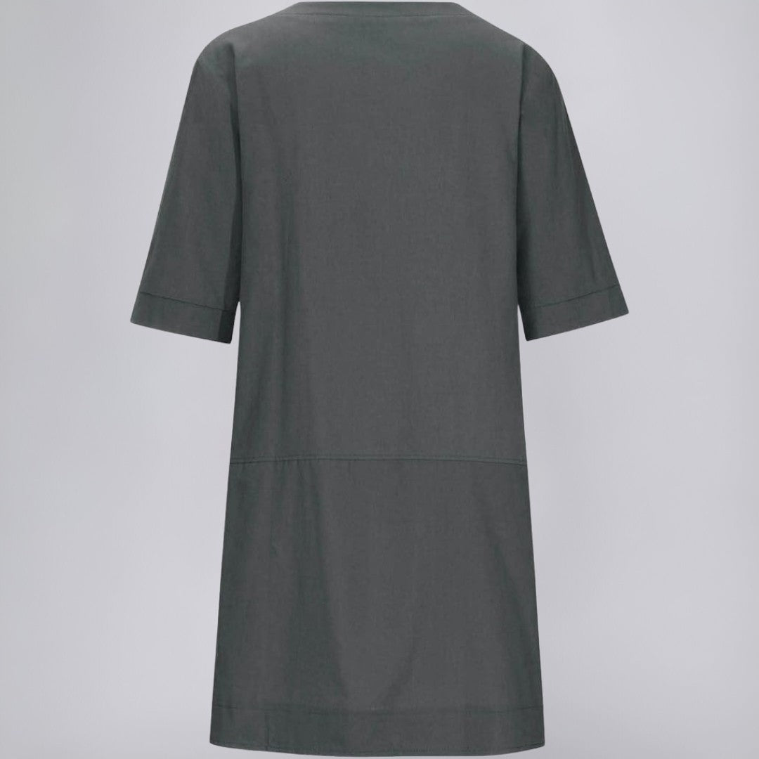 Knee-Length Linen Dress with Chest Pocket