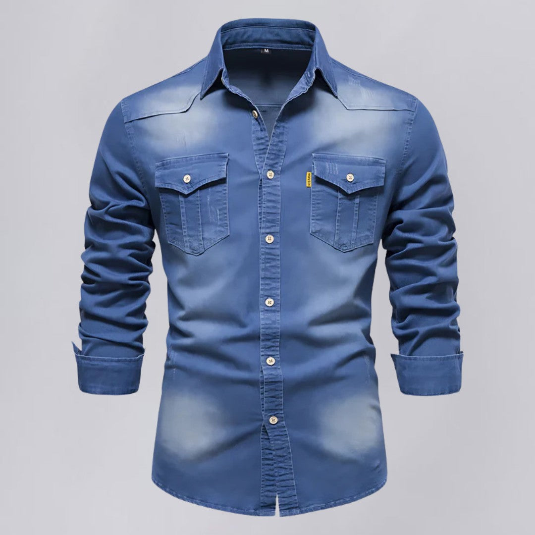 Slim Fit Denim Shirt with Button-Down Collar