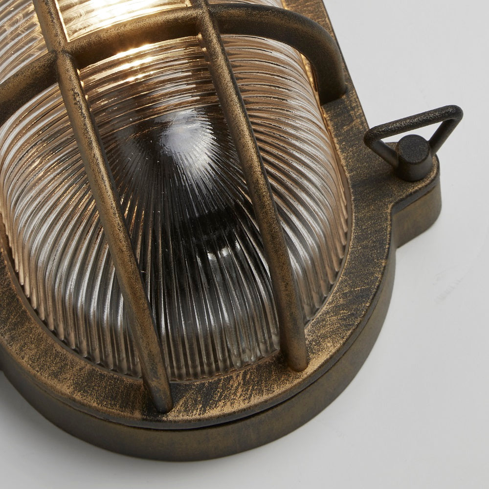 BowLift | Antique Brass & Ribbed Glass Outdoor Vintage Oval Surface Lights Wall Lamp 248mm