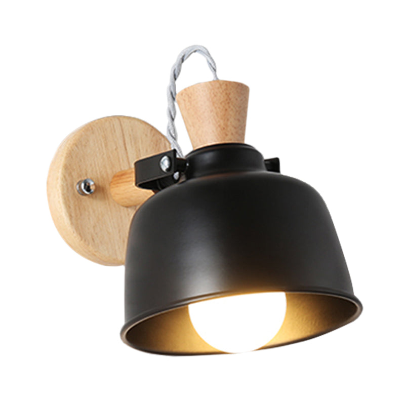 BowLift | Bowl Nightstand Wall Light Iron 1 Light Macaron Handle Wall Light Lamp in Gray/Black with Wood Top and Backplate