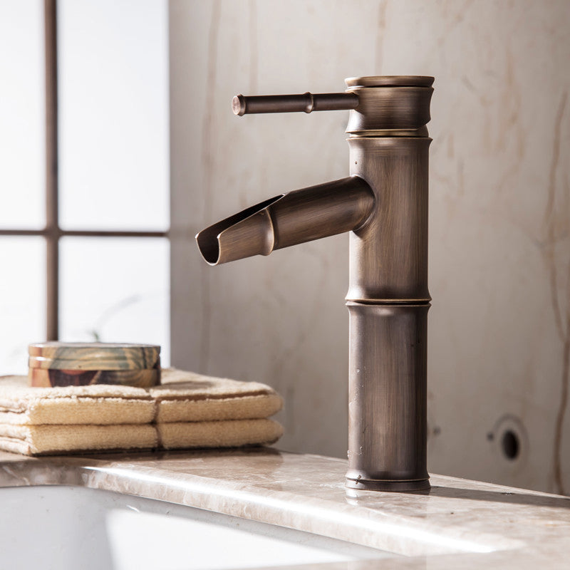 BowLift | Farmhouse-style vessel sink bathroom faucet round brass faucet
