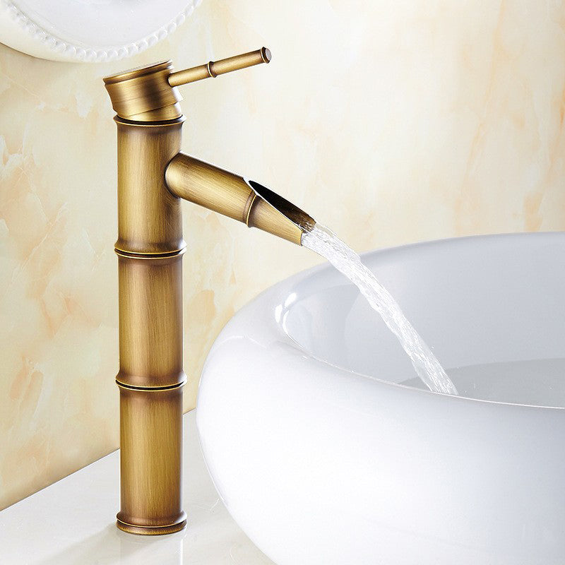 BowLift | Farmhouse-style vessel sink bathroom faucet round brass faucet