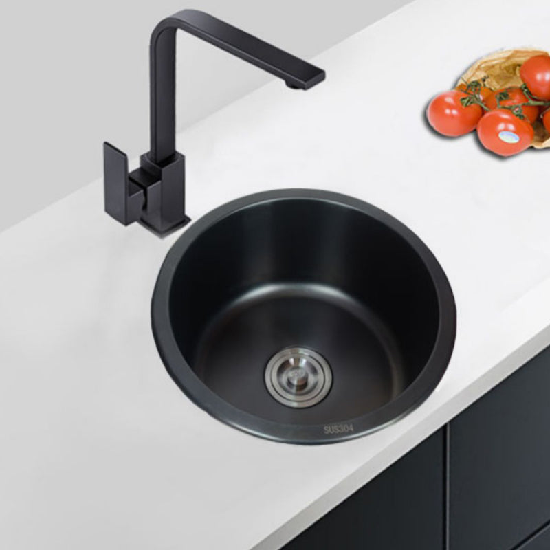 BowLift | Stainless Steel Round Sink in Black Single Basin Undermount Sink with Basket Strainer