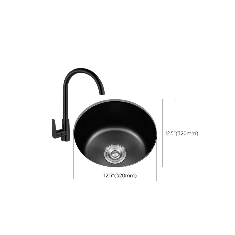 BowLift | Stainless Steel Round Sink in Black Single Bowl Undermount Sink with Basket Filter