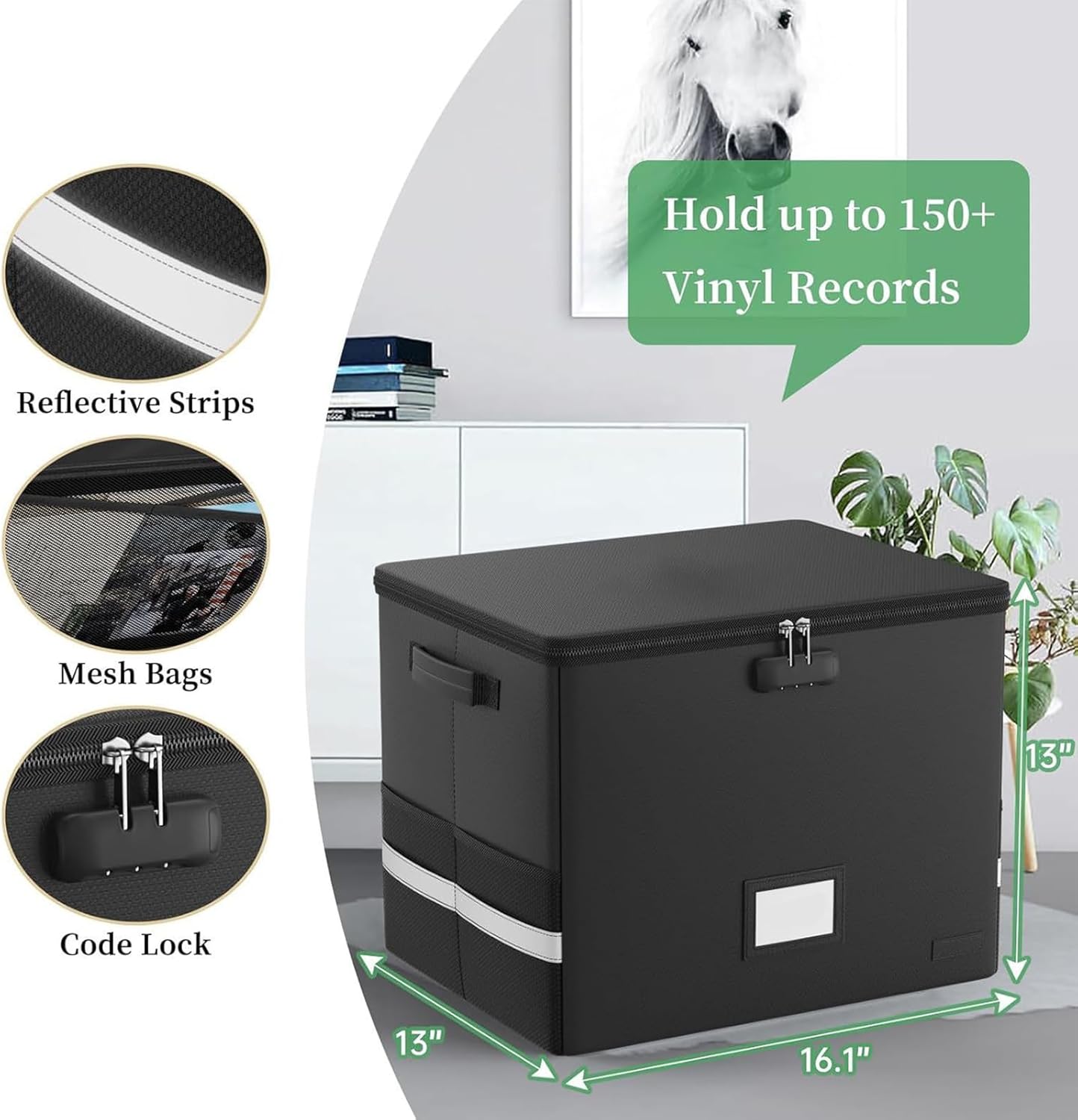 BowLift | Fireproof Record Storage Case – Waterproof Organizer for 150+ 12-Inch Records – Arcion