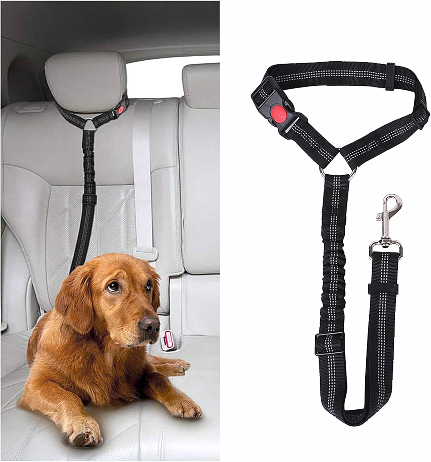 BowLift | Adjustable Reflective 2-in-1 Dog Car Seatbelt Tether with Headrest Restraint