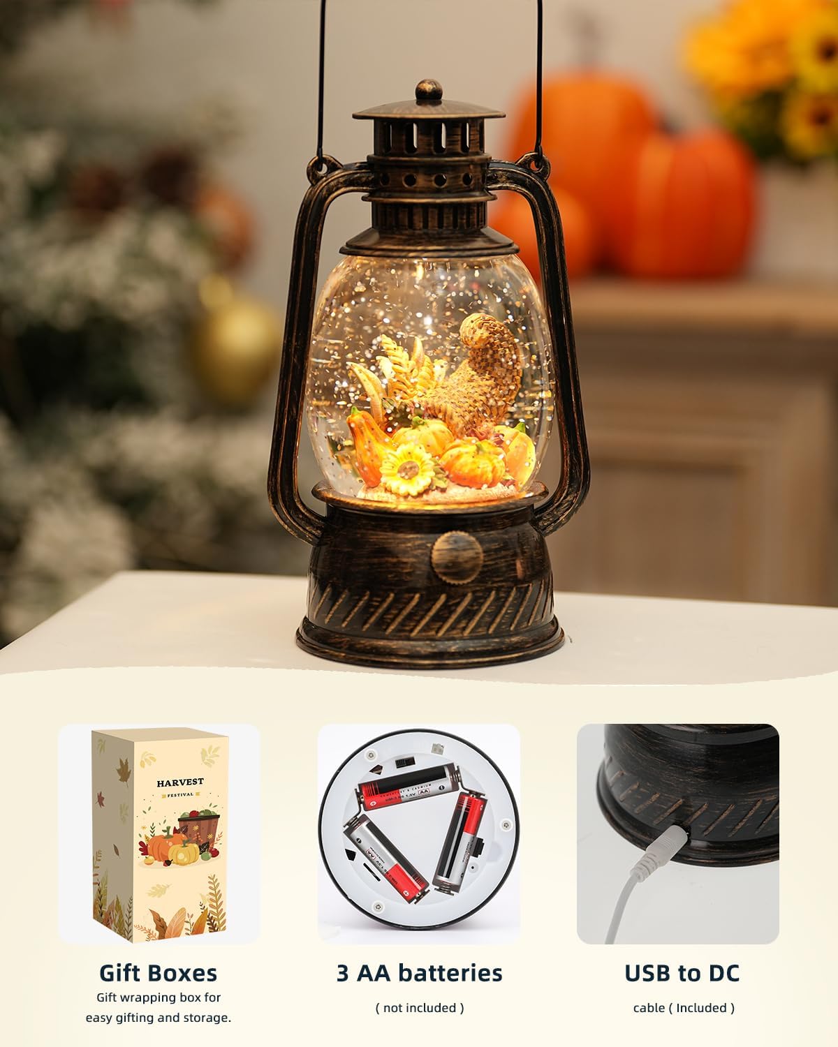 BowLift | Autumn Gloss Decorative Lamp with Pumpkins – Warm LED Light and 6-Hour Timer