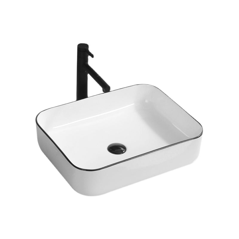 BowLift | Contemporary sink with pop-up drain porcelain rectangular basin