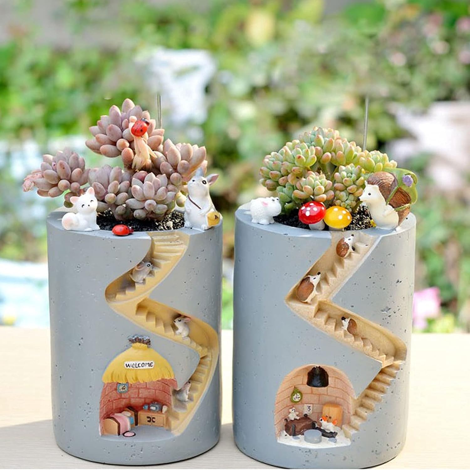 BowLift | Decorative plant pot with hedgehog and rabbit miniature – Creative staircase design for plants