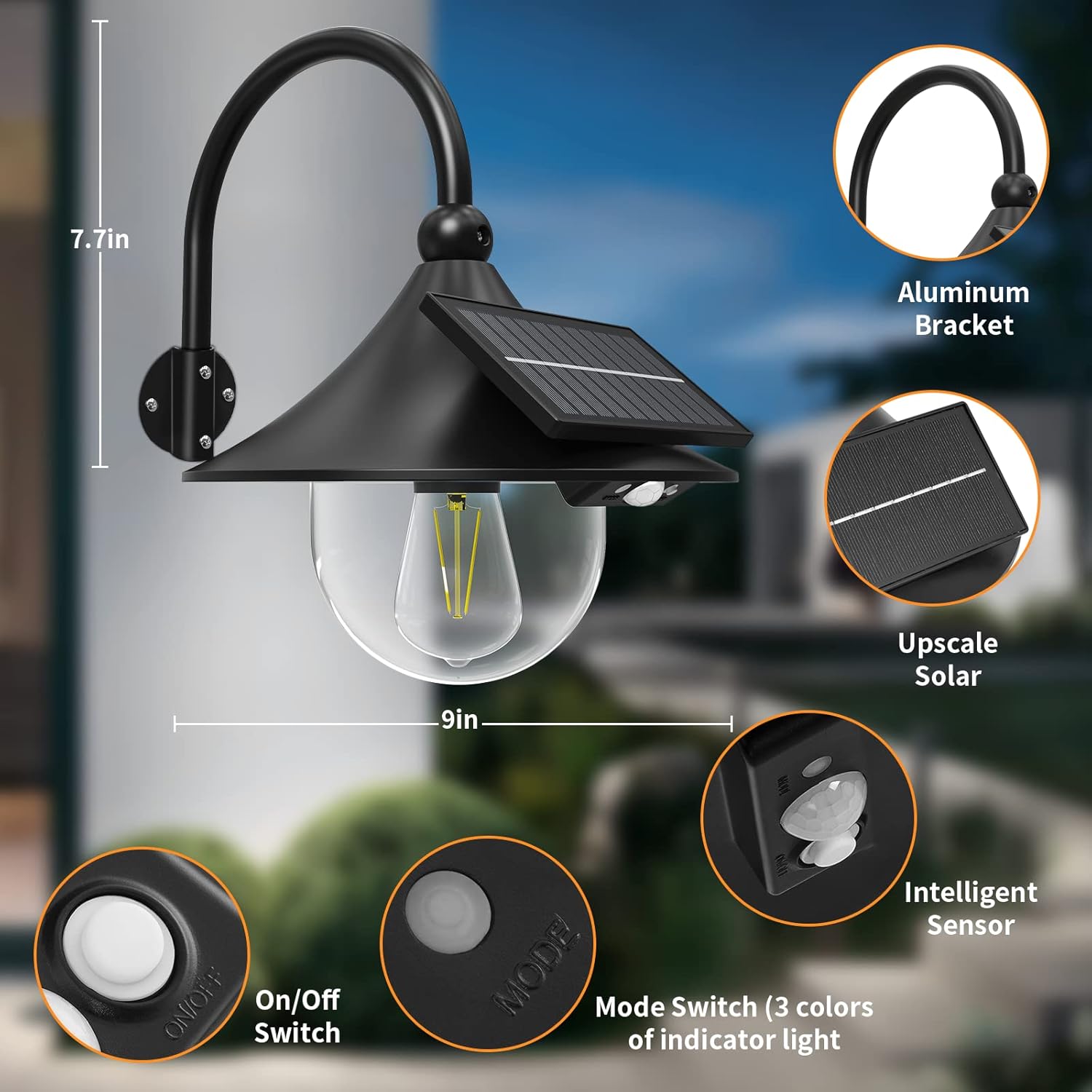 BowLift | Solar Motion Barn Wall Lights with 3 Modes & Gooseneck Design (2 Pack) – Halden