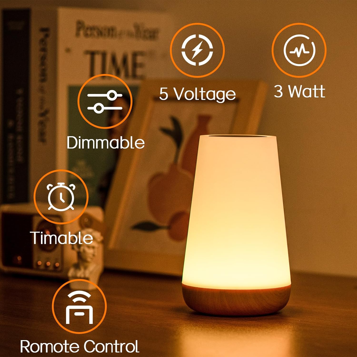 BowLift | Night Light, LED Touch Bedside Table Lamp, 13 RGB Colours Changing