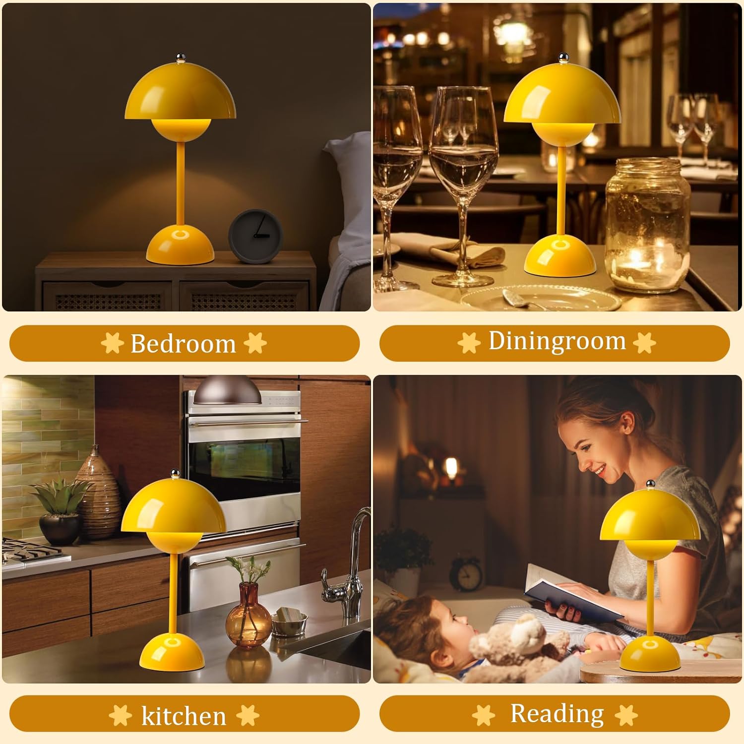 BowLift | Minimalist Flowerpot Table Lamp - Rechargeable Bedside Lamp & Cordless Design Mushroom Shaped Lamps