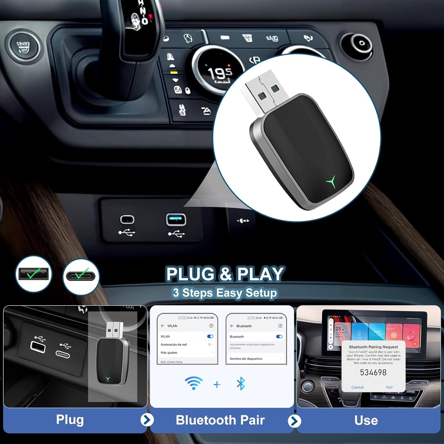 BowLift | Mini Wireless CarPlay Adapter with Dual-Band Connection and Compact Design – Novaro
