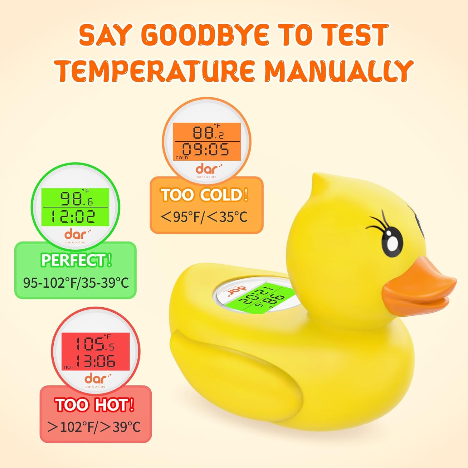 BowLift | AquaVeilig Baby Bath Thermometer – Digital Display with 3 Colors and Temperature Warning