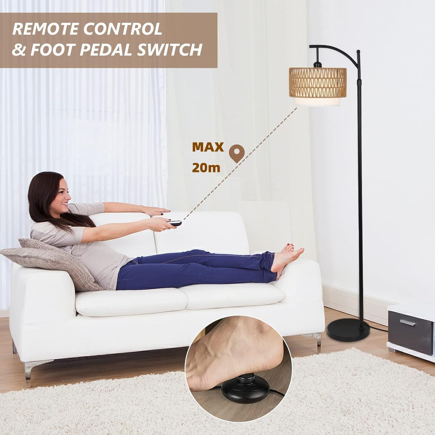 BowLift | Arc Floor Lamp with Remote Control & Dual Shades – Norvella